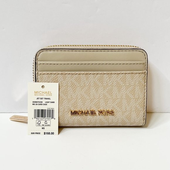 Michael Kors Jet Set Travel Zip Around Card Case Wallet MK Light Sand - Picture 9 of 9